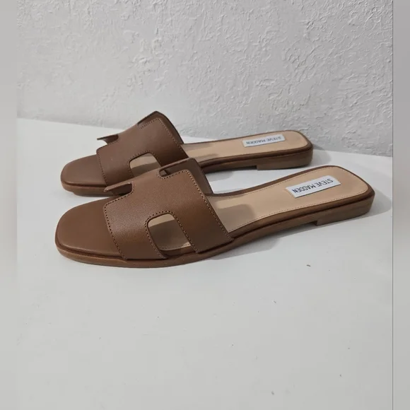 Steve Madden Hadyn Cognac Slip-On Leather Sandals Shoes Women's Size 12 - Picture 2 of 5